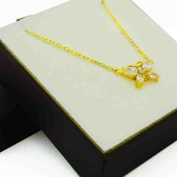 White Sapphires Butterfly Pendant Necklace 10K Yellow Gold